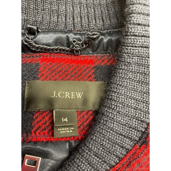 J Crew Womens Red/ Navy Buffalo Check‎ Plaid Bomber Jacket, Wool size 14 - Picture 5 of 12